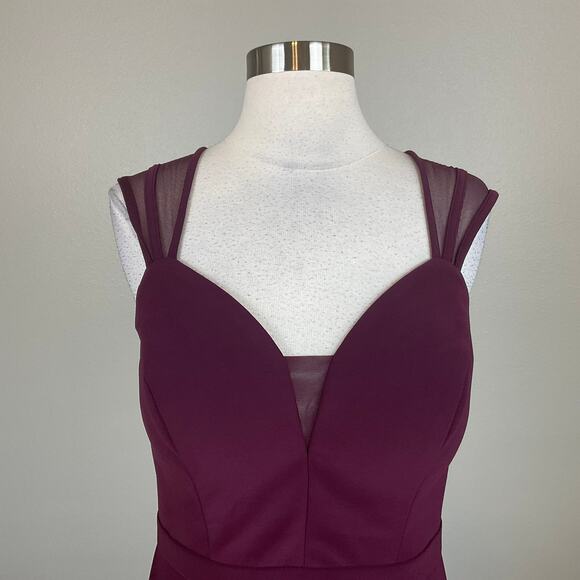 Burgundy Red Backless A-Line Evening Gown Size 8 Nightway Thigh Slit Formal - Picture 5 of 12